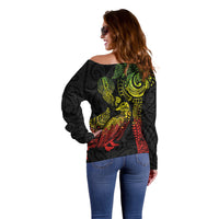 Aotearoa Moko Tribal Tattoo Off Shoulder Sweater New Zealand Maori Penguin and Fantail Reggae Style