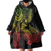 Aotearoa Moko Tribal Tattoo Wearable Blanket Hoodie New Zealand Maori Penguin and Fantail Reggae Style LT03 - Polynesian Pride