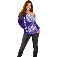 Tupou College Toloa Off Shoulder Sweater Ngatu and Polynesian Pattern