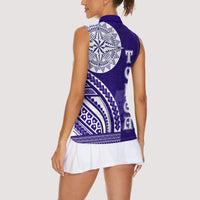 Tupou College Toloa Women Sleeveless Polo Shirt Ngatu and Polynesian Pattern