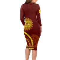 Tonga High School Long Sleeve Bodycon Dress Ngatu and Polynesian Pattern LT03 - Polynesian Pride