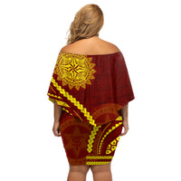Tonga High School Off Shoulder Short Dress Ngatu and Polynesian Pattern