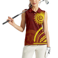 Tonga High School Women Sleeveless Polo Shirt Ngatu and Polynesian Pattern