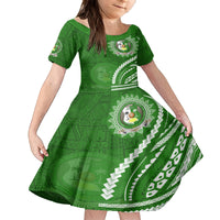 Liahona High School Kid Short Sleeve Dress Ngatu and Polynesian Pattern LT03 KID Green - Polynesian Pride