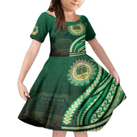 Saineha High School Family Matching Summer Maxi Dress and Hawaiian Shirt Ngatu and Polynesian Pattern LT03 Daughter's Dress Green - Polynesian Pride