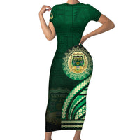Saineha High School Short Sleeve Bodycon Dress Ngatu and Polynesian Pattern