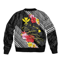 Aloha Hawaii Hibiscus and Plumeria Flowers Bomber Jacket Kanaka Maoli Tattoo Polynesian Pattern