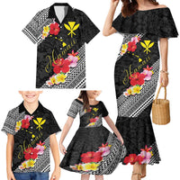 Aloha Hawaii Hibiscus and Plumeria Flowers Family Matching Mermaid Dress and Hawaiian Shirt Kanaka Maoli Tattoo Polynesian Pattern