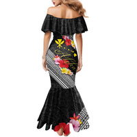 Aloha Hawaii Hibiscus and Plumeria Flowers Family Matching Mermaid Dress and Hawaiian Shirt Kanaka Maoli Tattoo Polynesian Pattern