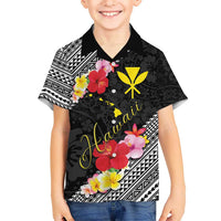 Aloha Hawaii Hibiscus and Plumeria Flowers Kid Hawaiian Shirt Kanaka Maoli Tattoo Polynesian Pattern LT03 Kid Black - Polynesian Pride