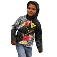 Aloha Hawaii Hibiscus and Plumeria Flowers Kid Hoodie Kanaka Maoli Tattoo Polynesian Pattern