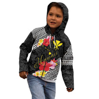 Aloha Hawaii Hibiscus and Plumeria Flowers Kid Hoodie Kanaka Maoli Tattoo Polynesian Pattern