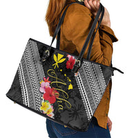 Aloha Hawaii Hibiscus and Plumeria Flowers Leather Tote Bag Kanaka Maoli Tattoo Polynesian Pattern LT03 - Polynesian Pride