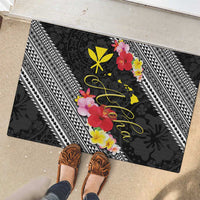 Aloha Hawaii Hibiscus and Plumeria Flowers Rubber Doormat Kanaka Maoli Tattoo Polynesian Pattern LT03 - Polynesian Pride