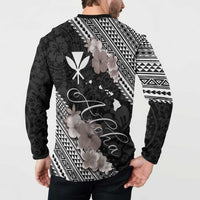 Aloha Hawaii Hibiscus and Plumeria Flowers Button Sweatshirt Kanaka Maoli Tattoo Polynesian Pattern Gray Color LT03 - Polynesian Pride