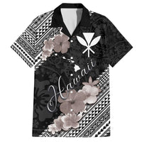 Aloha Hawaii Hibiscus and Plumeria Flowers Family Matching Puletasi and Hawaiian Shirt Kanaka Maoli Tattoo Polynesian Pattern Gray Color LT03 Dad's Shirt - Short Sleeve Black - Polynesian Pride