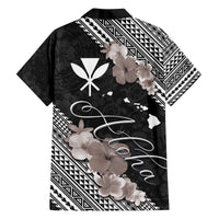 Aloha Hawaii Hibiscus and Plumeria Flowers Family Matching Puletasi and Hawaiian Shirt Kanaka Maoli Tattoo Polynesian Pattern Gray Color LT03 - Polynesian Pride