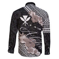 Aloha Hawaii Hibiscus and Plumeria Flowers Family Matching Short Sleeve Bodycon Dress and Hawaiian Shirt Kanaka Maoli Tattoo Polynesian Pattern Gray Color