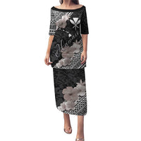 Aloha Hawaii Hibiscus and Plumeria Flowers Puletasi Kanaka Maoli Tattoo Polynesian Pattern Gray Color