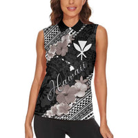 Aloha Hawaii Hibiscus and Plumeria Flowers Women Sleeveless Polo Shirt Kanaka Maoli Tattoo Polynesian Pattern Gray Color LT03 - Polynesian Pride