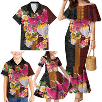 Papua New Guinea Birds and Frangipani Family Matching Mermaid Dress and Hawaiian Shirt Melanesian Art Tattoos LT03 - Polynesian Pride