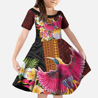 Papua New Guinea Birds and Frangipani Family Matching Off Shoulder Maxi Dress and Hawaiian Shirt Melanesian Art Tattoos - Polynesian Pride