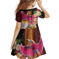 Papua New Guinea Birds and Frangipani Family Matching Off Shoulder Short Dress and Hawaiian Shirt Melanesian Art Tattoos - Polynesian Pride