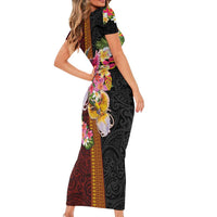 Papua New Guinea Birds and Frangipani Family Matching Short Sleeve Bodycon Dress and Hawaiian Shirt Melanesian Art Tattoos LT03 - Polynesian Pride