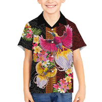 Papua New Guinea Birds and Frangipani Family Matching Summer Maxi Dress and Hawaiian Shirt Melanesian Art Tattoos LT03 Son's Shirt Black - Polynesian Pride