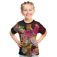Papua New Guinea Birds and Frangipani Kid T Shirt Melanesian Art Tattoos LT03 Black - Polynesian Pride
