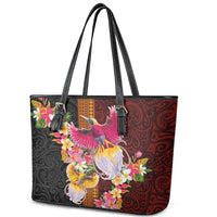 Papua New Guinea Birds and Frangipani Leather Tote Bag Melanesian Art Tattoos LT03 - Polynesian Pride
