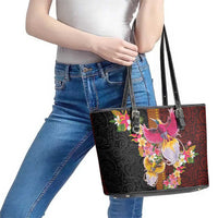 Papua New Guinea Birds and Frangipani Leather Tote Bag Melanesian Art Tattoos LT03 - Polynesian Pride