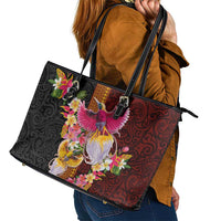 Papua New Guinea Birds and Frangipani Leather Tote Bag Melanesian Art Tattoos LT03 - Polynesian Pride
