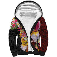 Papua New Guinea Birds and Frangipani Sherpa Hoodie Melanesian Art Tattoos LT03 Unisex Black - Polynesian Pride