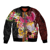 Papua New Guinea Birds and Frangipani Sleeve Zip Bomber Jacket Melanesian Art Tattoos - Polynesian Pride
