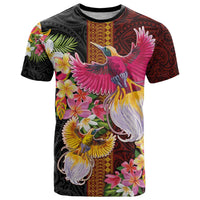 Papua New Guinea Birds and Frangipani T Shirt Melanesian Art Tattoos LT03 Black - Polynesian Pride