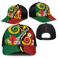 Melanesian Vanuatu Tribal Boar Tusk Baseball Net Cap Tropical Plants and Namele Motifs - Polynesian Pride
