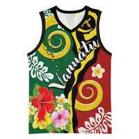Melanesian Vanuatu Tribal Boar Tusk Basketball Jersey Tropical Plants and Namele Motifs - Polynesian Pride
