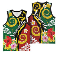 Melanesian Vanuatu Tribal Boar Tusk Basketball Jersey Tropical Plants and Namele Motifs - Polynesian Pride