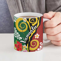 Melanesian Vanuatu Tribal Boar Tusk Ceramic Mug Tropical Plants and Namele Motifs - Polynesian Pride