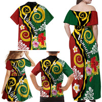 Melanesian Vanuatu Tribal Boar Tusk Family Matching Off Shoulder Maxi Dress and Hawaiian Shirt Tropical Plants and Namele Motifs - Polynesian Pride