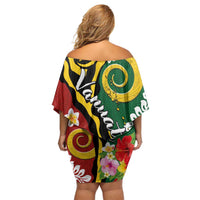 Melanesian Vanuatu Tribal Boar Tusk Family Matching Off Shoulder Short Dress and Hawaiian Shirt Tropical Plants and Namele Motifs - Polynesian Pride