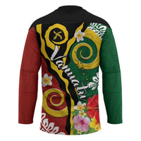 Melanesian Vanuatu Tribal Boar Tusk Hockey Jersey Tropical Plants and Namele Motifs - Polynesian Pride