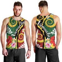 Melanesian Vanuatu Tribal Boar Tusk Men Tank Top Tropical Plants and Namele Motifs - Polynesian Pride