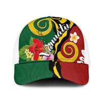 Melanesian Vanuatu Tribal Boar Tusk Mesh Trucker Cap Tropical Plants and Namele Motifs - Polynesian Pride