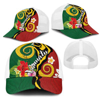 Melanesian Vanuatu Tribal Boar Tusk Mesh Trucker Cap Tropical Plants and Namele Motifs - Polynesian Pride