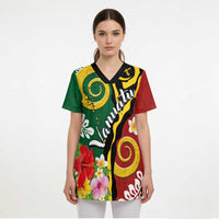 Melanesian Vanuatu Tribal Boar Tusk Scrub Top Tropical Plants and Namele Motifs - Polynesian Pride