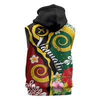 Melanesian Vanuatu Tribal Boar Tusk Sleeveless Zip Hoodie Tropical Plants and Namele Motifs - Polynesian Pride