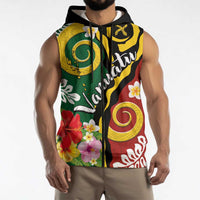 Melanesian Vanuatu Tribal Boar Tusk Sleeveless Zip Hoodie Tropical Plants and Namele Motifs - Polynesian Pride