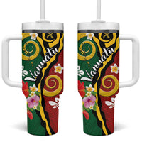 Melanesian Vanuatu Tribal Boar Tusk Tumbler With Handle Tropical Plants and Namele Motifs LT03 One Size: 40 oz Green - Polynesian Pride